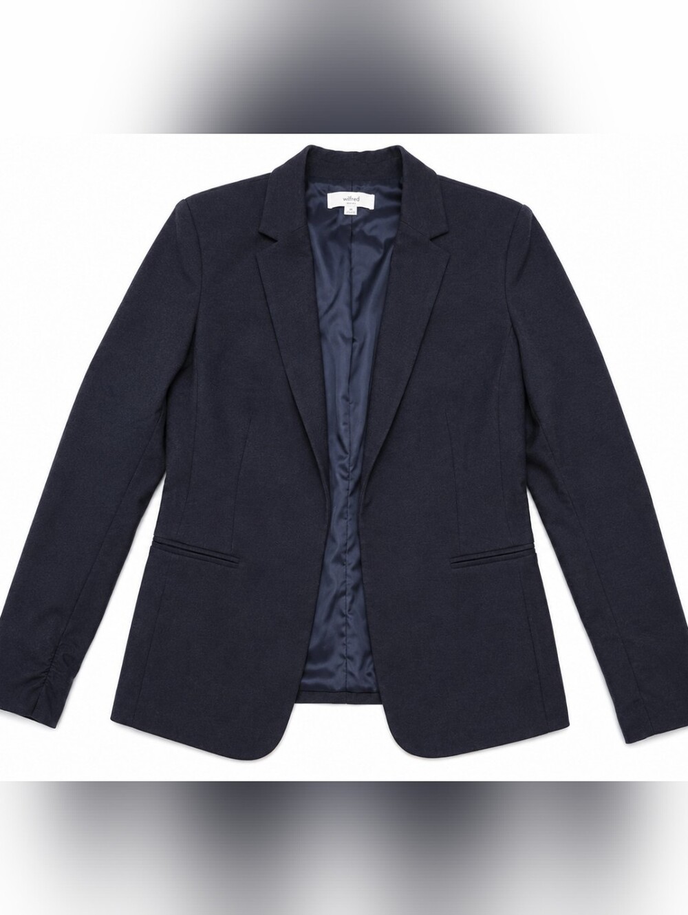 Roz & Ali Navy Ruched Sleeve Blazer Jacket Women's Large Career Office